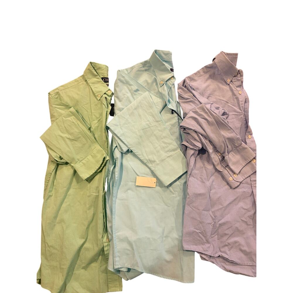 Lot of 3 Izod/Chaps New Long Sleeve Button Down Medium Shirt Blue Green